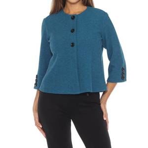 NEW JOSEPH RIBKOFF marled jacquard knit jacket in pacific blue